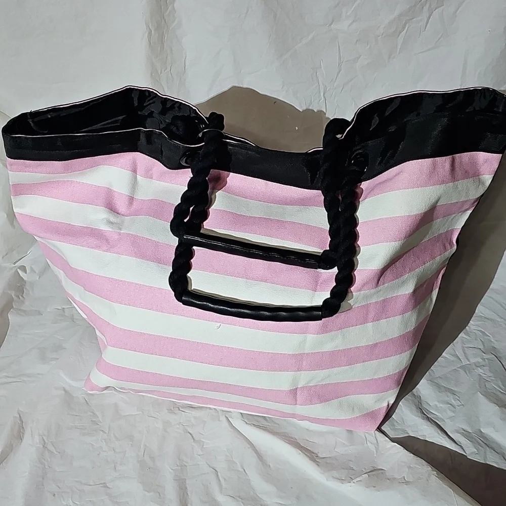 Victoria's Secret Pink, White Striped Tote New - Picture 2 of 14